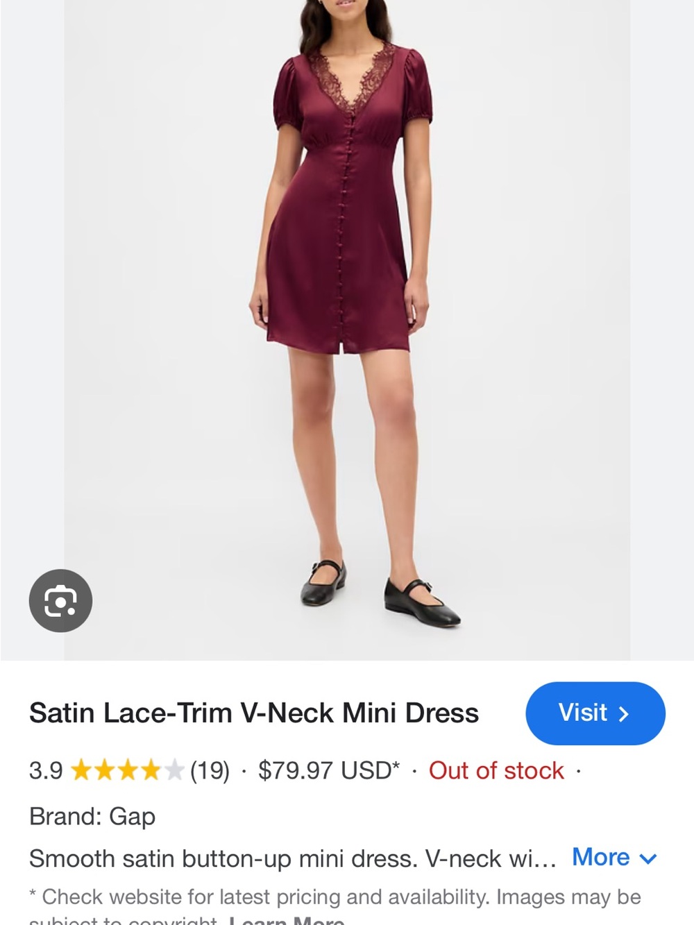 GAP Satin Lace-Trim Mini Dress in Deep Burgundy